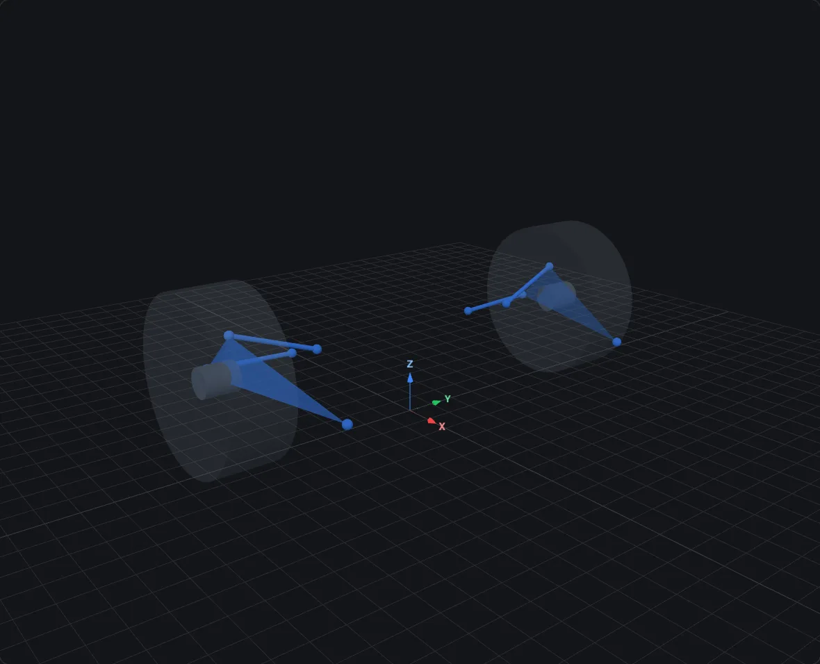Control blade — 2 link suspension, rendered in bellcrank's 3D viewer at design pose