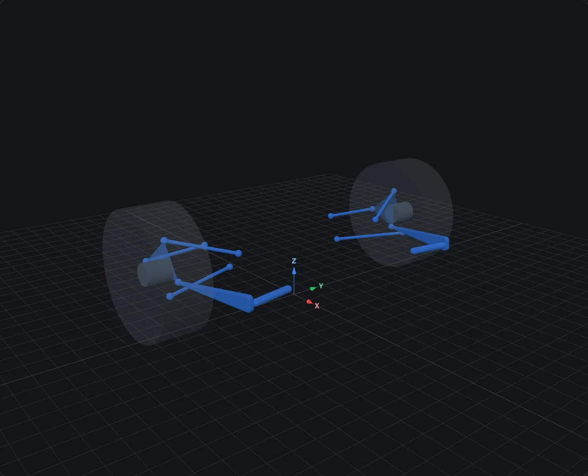 Control blade — 3 link suspension, rendered in bellcrank's 3D viewer at design pose