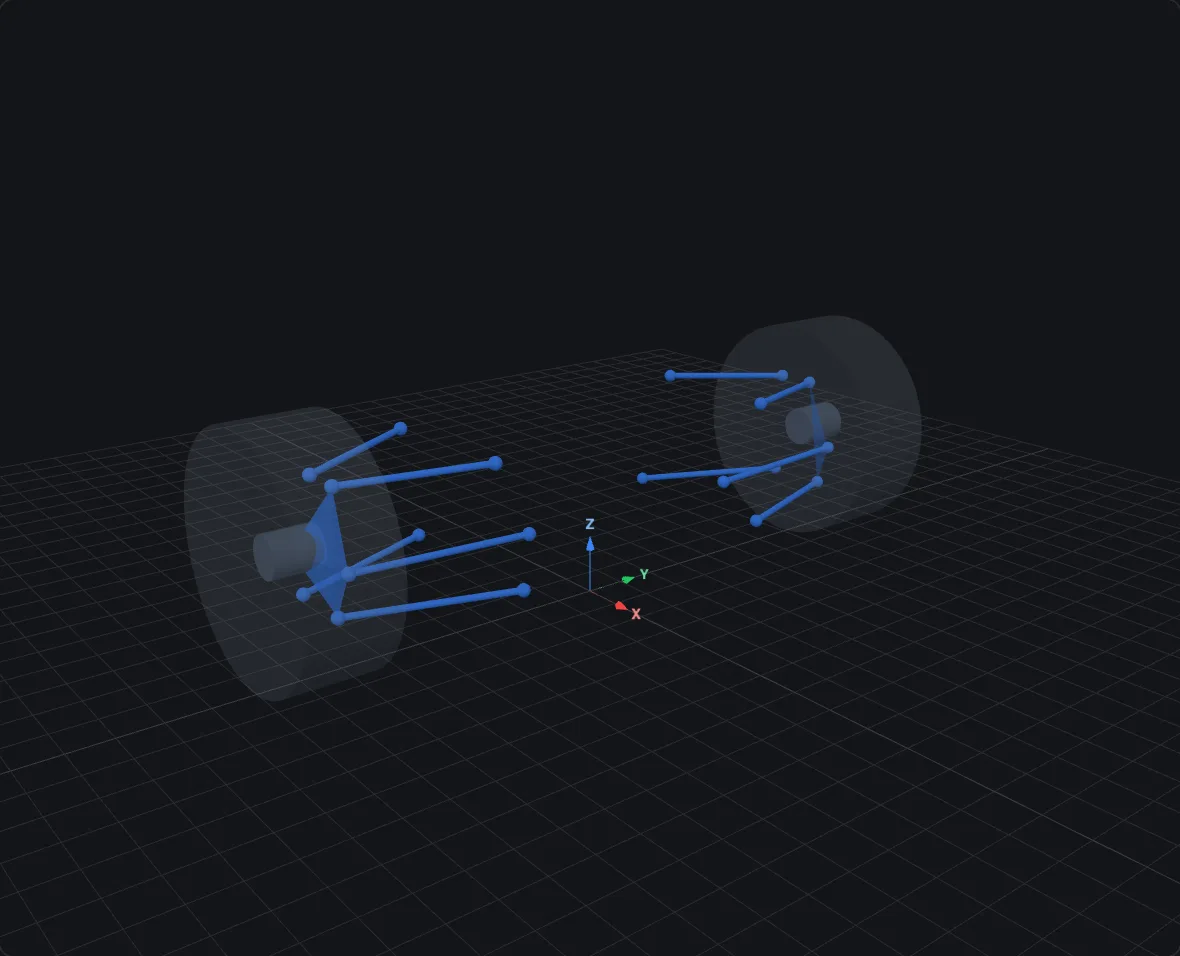 Five-link suspension, rendered in bellcrank's 3D viewer at design pose